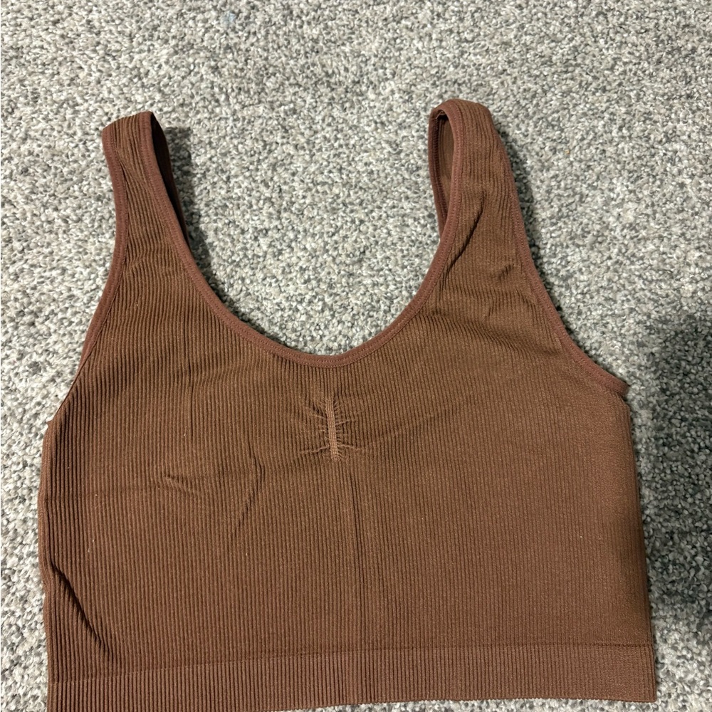 Pacsun Ribbed Scoop Neck Crop Tank - Brown